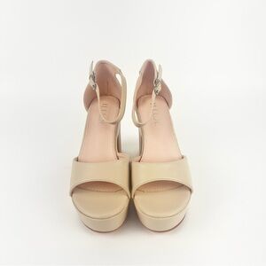 Cream Peep-Toe Heels with Block Heel and Ankle Strap